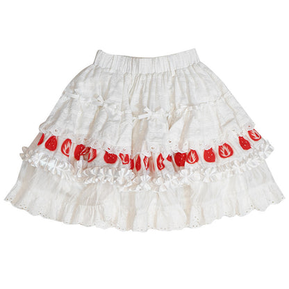 Daytoday Everyday Institute - Strawberry Cake Lace Mini Skirt skirt daytoday everyday institute White S