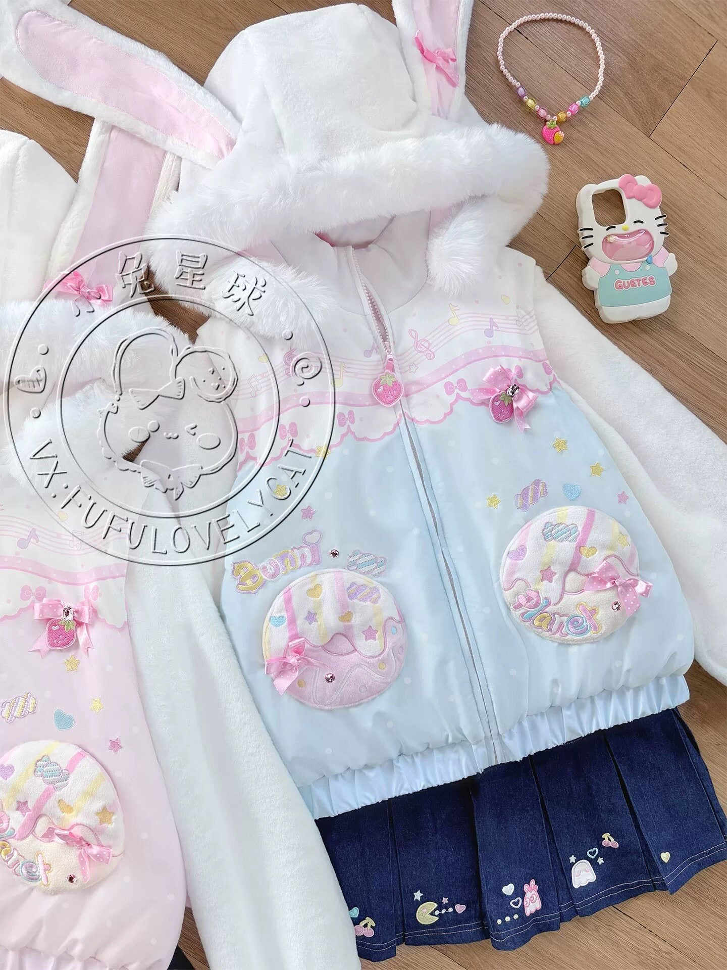 Bunny Planet - Cream Donut Bunny Ear Puffer Jacket coat bunnyplanet Blue S