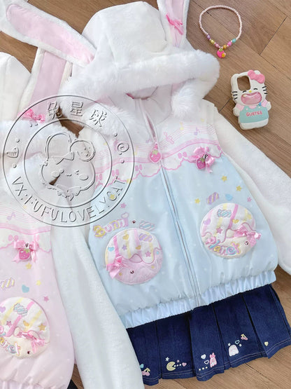 Bunny Planet - Cream Donut Bunny Ear Puffer Jacket coat bunnyplanet Blue S