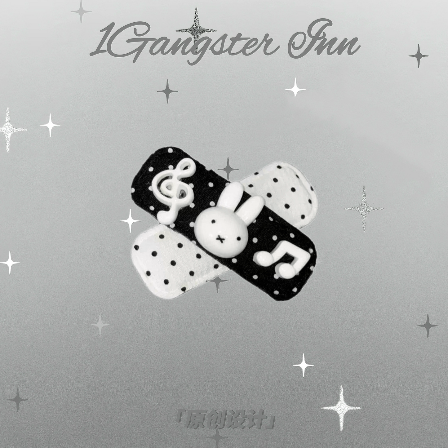 1Gangster Inn - Polka Dot Miffy Rabbit Hair Clip hair clip 1GASTERINN Black And White - 1pc