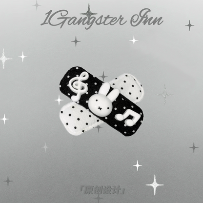 1Gangster Inn - Polka Dot Miffy Rabbit Hair Clip hair clip 1GASTERINN Black And White - 1pc