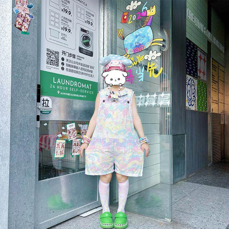 Rainbow Universe RUX - Pastel Decora Tank Top Shorts Set set Rainbow Universe RUX Suspender Shorts M