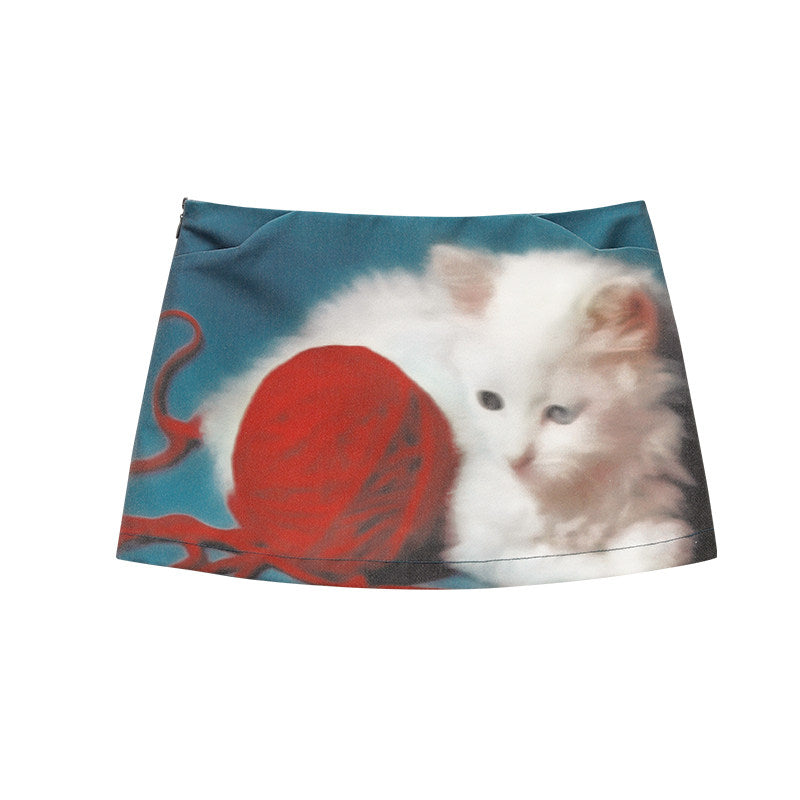 Cigaberry - Purple Cat Print Mini Skirt skirt Cigaberry Blue S