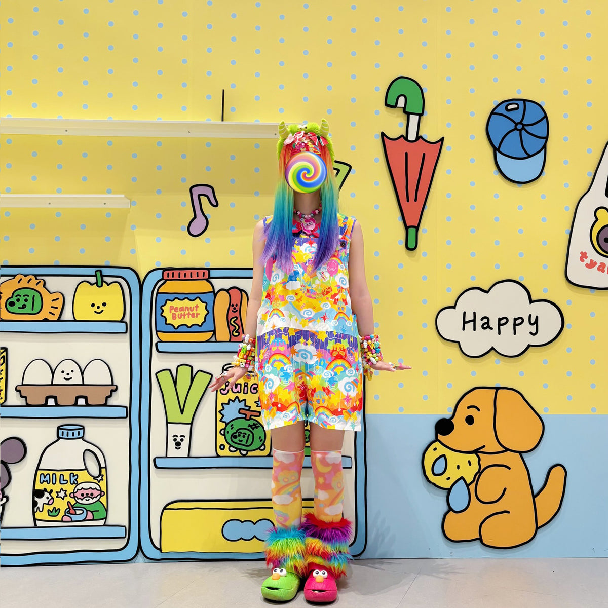 Rainbow Universe RUX - Rainbow Decora Tank Top Shorts Set set Rainbow Universe RUX Suspender Shorts M