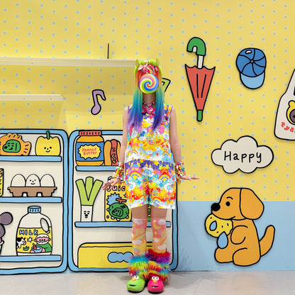 Rainbow Universe RUX - Rainbow Decora Tank Top Shorts Set set Rainbow Universe RUX Suspender Shorts M
