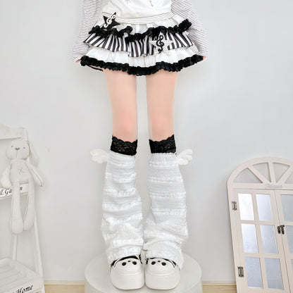 2 Bears - Lace Angel Leg Warmers leg warmmers 2 bears Black Lace Stockings with White Leg Warmers