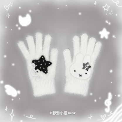 Miffy Rabbit Kawaii Plush Winter Gloves | Cute Character Finger Gloves