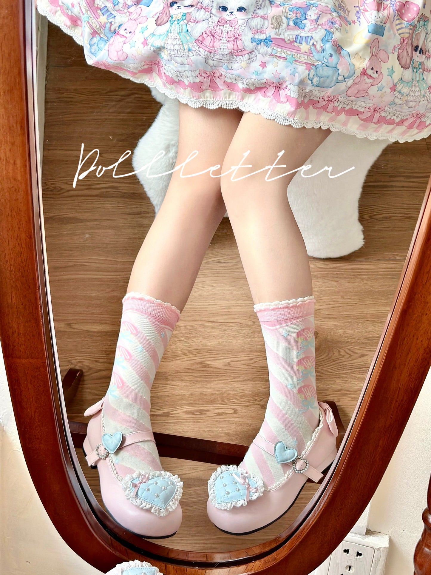 Doll Letter - Sweet Cotton Lolita Mid-Calf Socks Set sock doll letter Cookies - 1 Pair