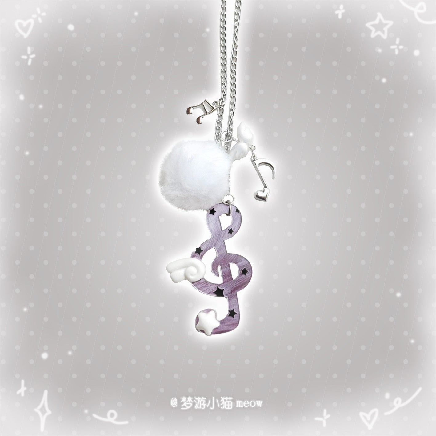 Vintage Polka Dot Music Note Necklace necklace Sleepwalking Cat Purple