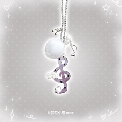 Vintage Polka Dot Music Note Necklace necklace Sleepwalking Cat Purple