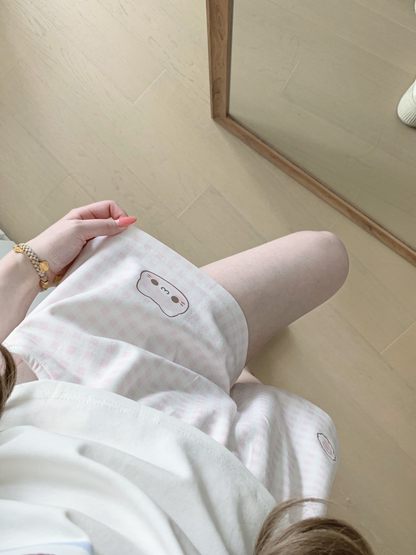 Blurred Bear - Plaid Cute Summer Shorts shorts Blurred Bear Pink