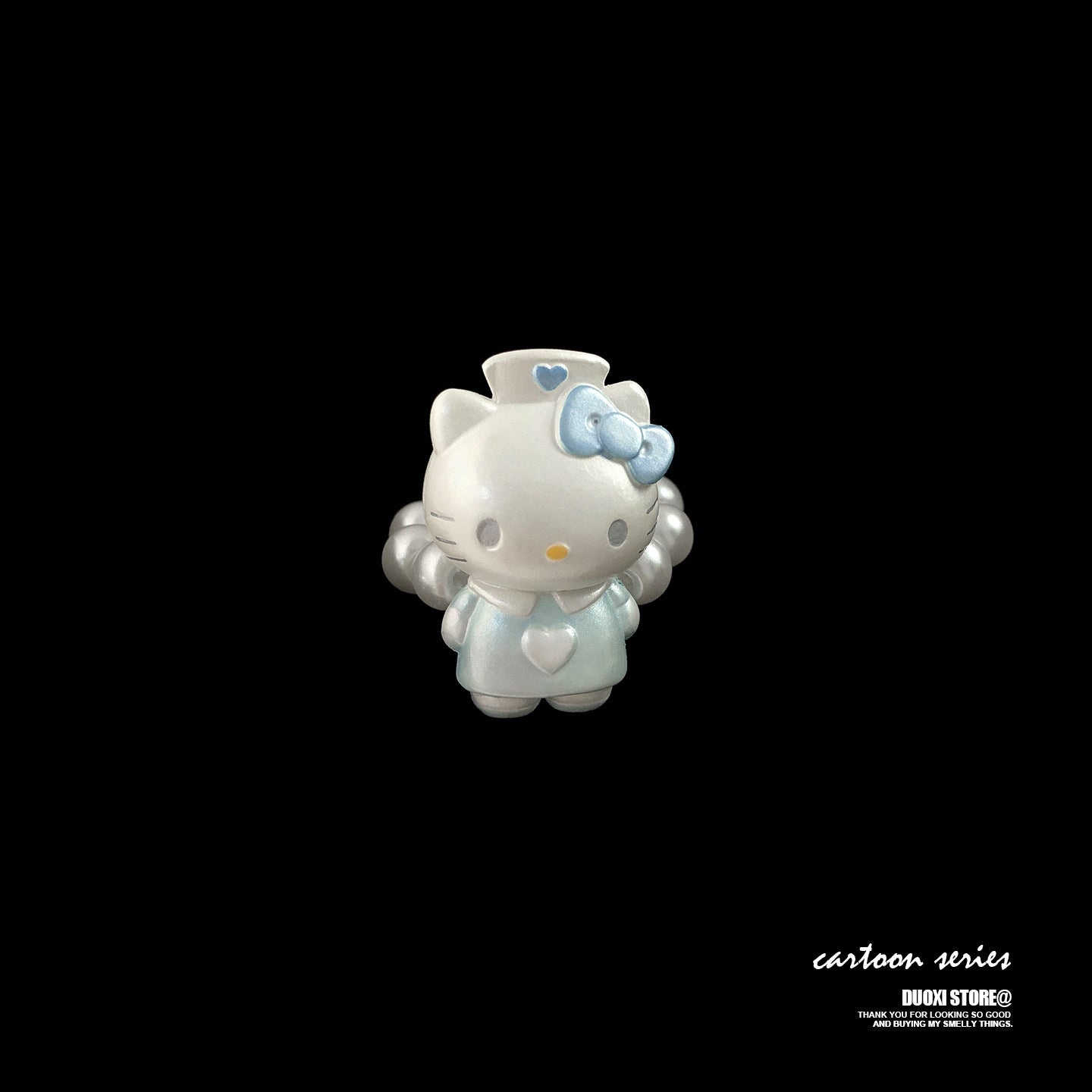 Duoxi - Kawaii Kitty Pearl Beaded Ring ring DuoXi Blue