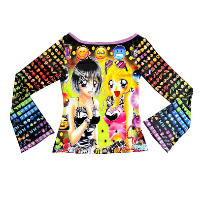 ki00bi00 - Reversible Skull Cartoon Long Sleeve Tee shirt ki00bi00 Black