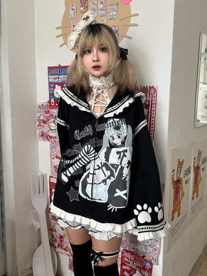 Three Poisons - Anime Sailor Collar Cardigan Top cardigan Three Poisons Black M