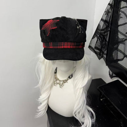 1Gangster Inn - Black Cat Ear Beret Punk Hat hat 1GASTERINN Black And Red Hat