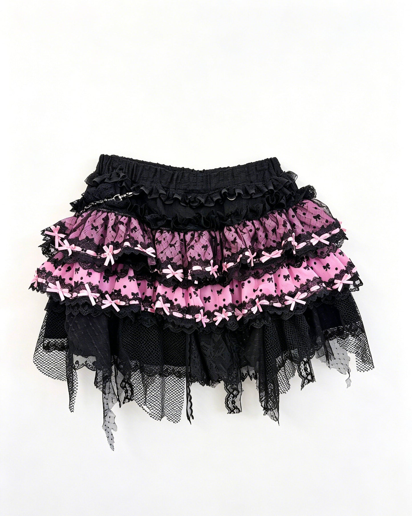 Red Devil - Black Pink Bow Lace Mini Skirt | Jirai Kei Dark Kawaii Fashion skirt Red Devil Skirt Only (No Bow)