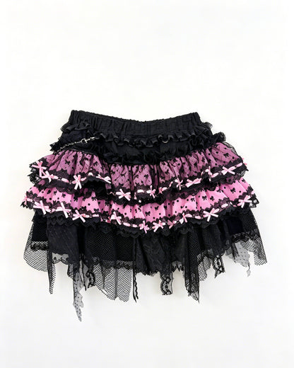 Red Devil - Black Pink Bow Lace Mini Skirt | Jirai Kei Dark Kawaii Fashion skirt Red Devil Skirt Only (No Bow)