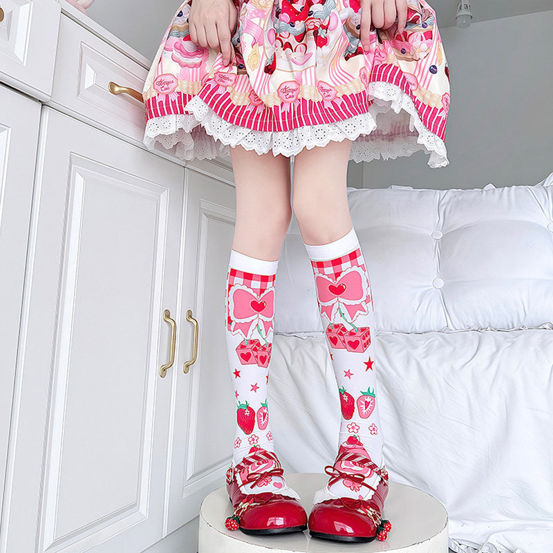Cute Red Plaid Bow Lace Socks Kawaii Socks