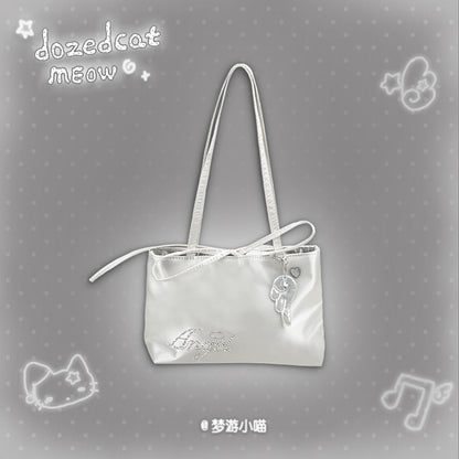 Angel Rhinestone Satin Shoulder Bag | Y2K Kawaii Sparkly Handbag bag Sleepwalking Cat White