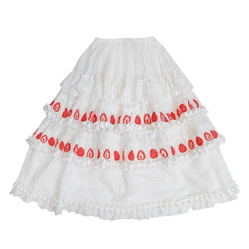 Daytoday Everyday Institute - Strawberry Cake Lace Maxi Skirt skirt daytoday everyday institute White S