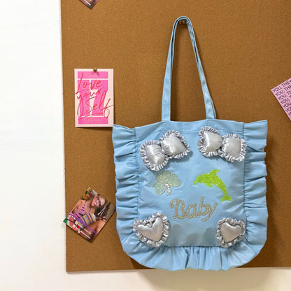 Salty Gummy - Satin Ruffle Tote Bag bag Salty Gummy Blue