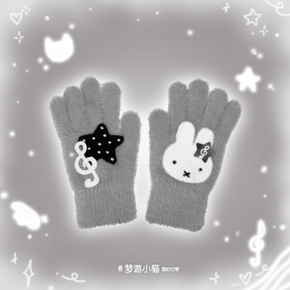 Miffy Rabbit Kawaii Plush Winter Gloves | Cute Character Finger Gloves