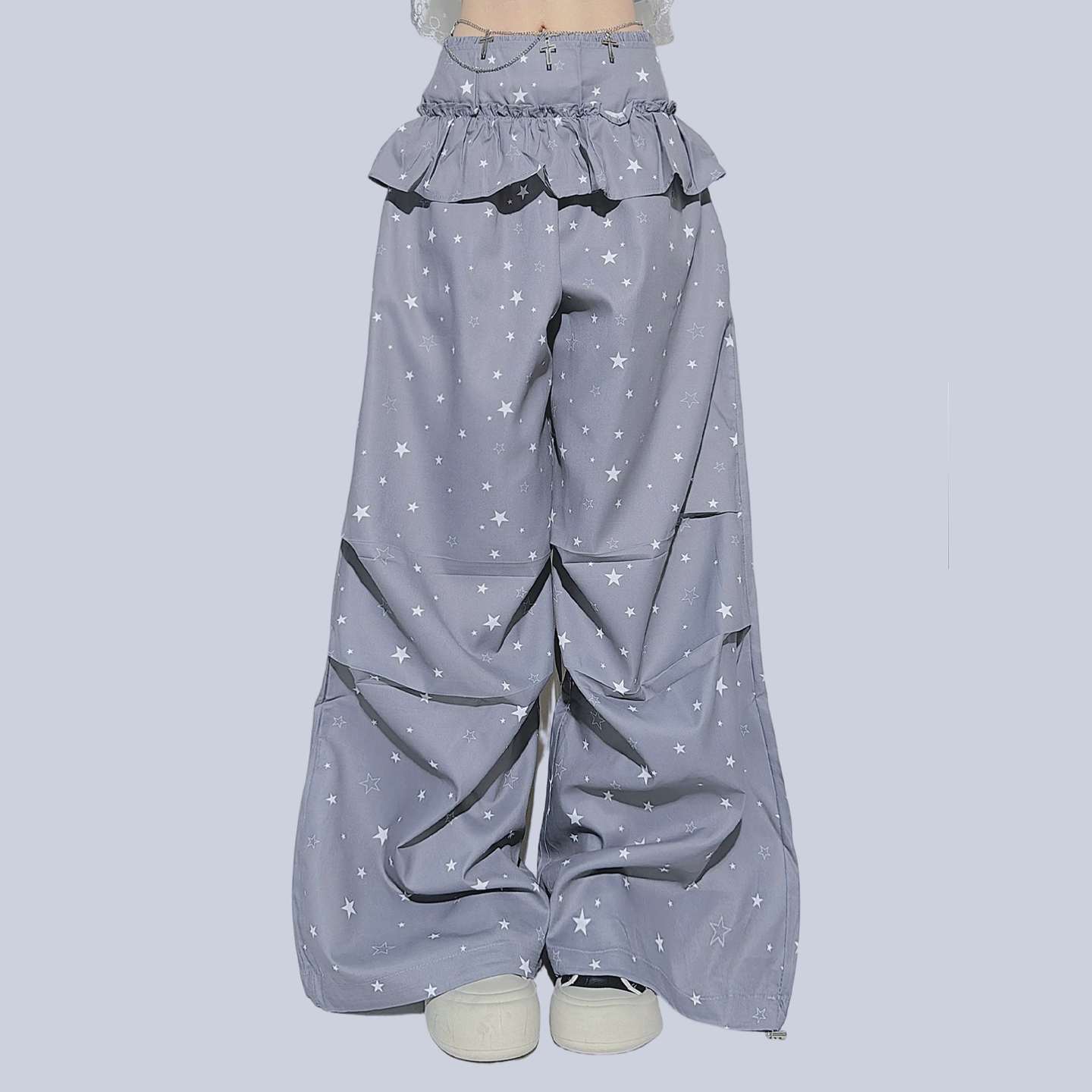 FANLOVEGIRL - Grey Ruffle Wide-Leg Pants pants FANLOVEGIRL Pants with Waist Chain S
