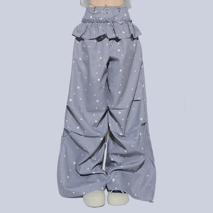 FANLOVEGIRL - Grey Ruffle Wide-Leg Pants pants FANLOVEGIRL Pants with Waist Chain S