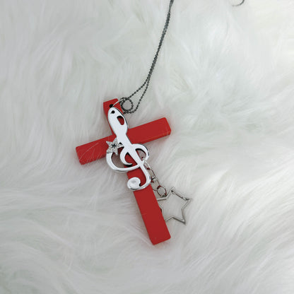 1Gangster Inn - Vintage Cross Music Note Punk Necklace necklace 1GASTERINN Red
