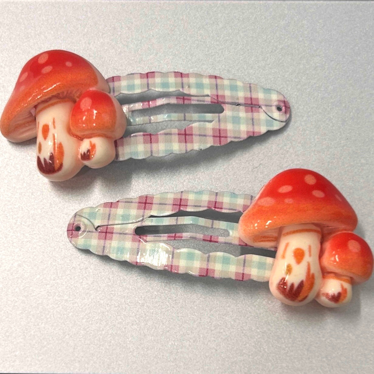 Mononoke - Mushroom Fairy Bow Hair Clip Mononoke red plaid double mushrooms