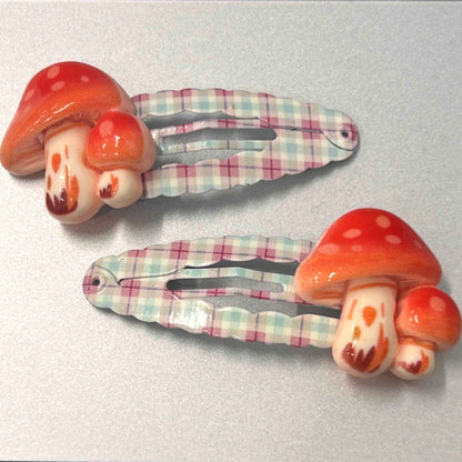 Mononoke - Mushroom Fairy Bow Hair Clip Mononoke red plaid double mushrooms
