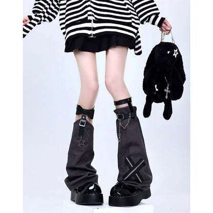 Pink Black Cross Chain Leg Warmers