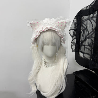 1Gangster Inn - Polka Dot Cat Ear Lace Lolita Headband hairband 1GASTERINN Pink