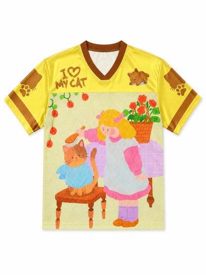 MeowMeow Bug - Dopamine Cartoon Jersey T-Shirt shirt MeowMeow Bug Yellow Combing Cat M