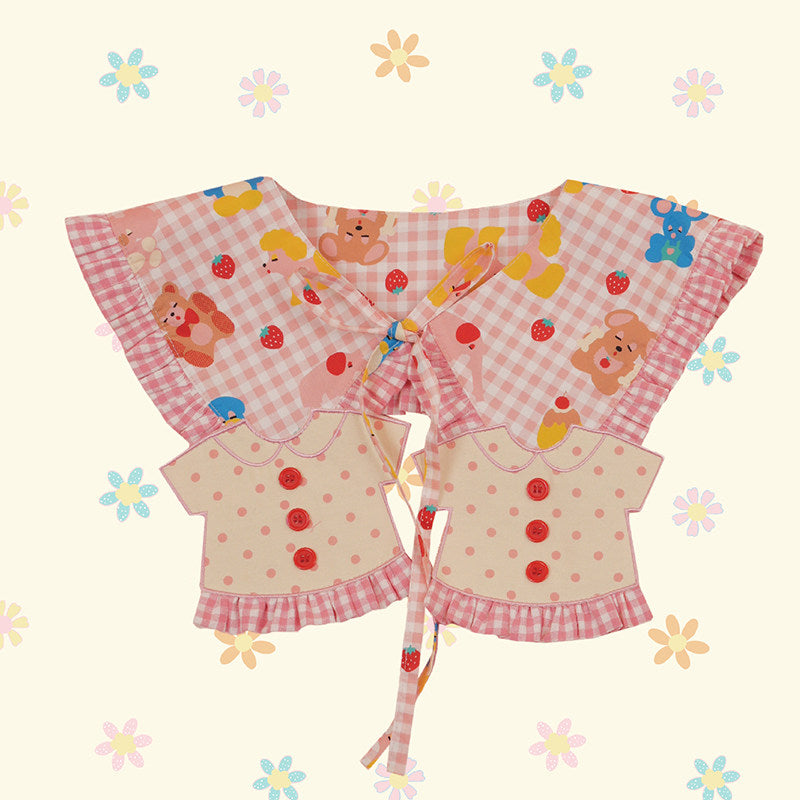 NIKKOU 小衣服花边假领子三款 百搭可爱 collar Nikkou home Pink Plaid Animals