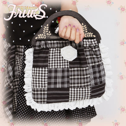 FRUITS - Plaid Patchwork Handbag bag Fruits Black