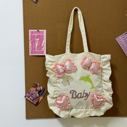 Salty Gummy - Satin Ruffle Tote Bag bag Salty Gummy Cream White