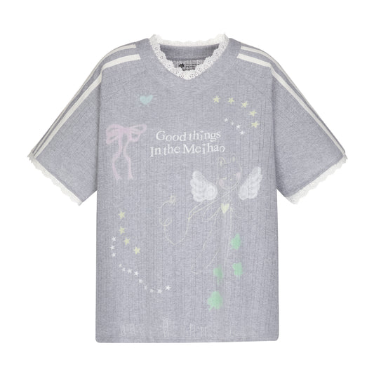 Meihao Store - Dreamy Graffiti Blokette Jersey T-Shirt shirt meihao store Grey S