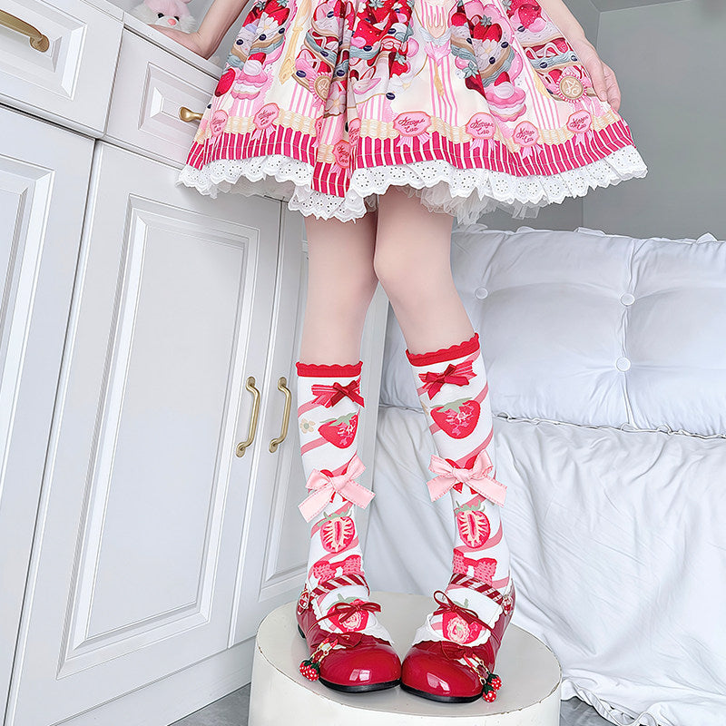 Cute Red Plaid Bow Lace Socks Kawaii Socks
