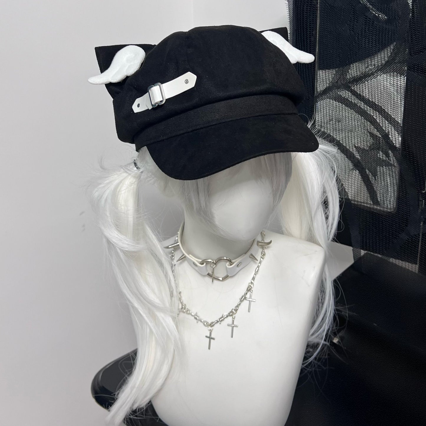 1Gangster Inn - Black Cat Ear Beret Punk Hat hat 1GASTERINN Black Hat With Detachable Cat's Ears