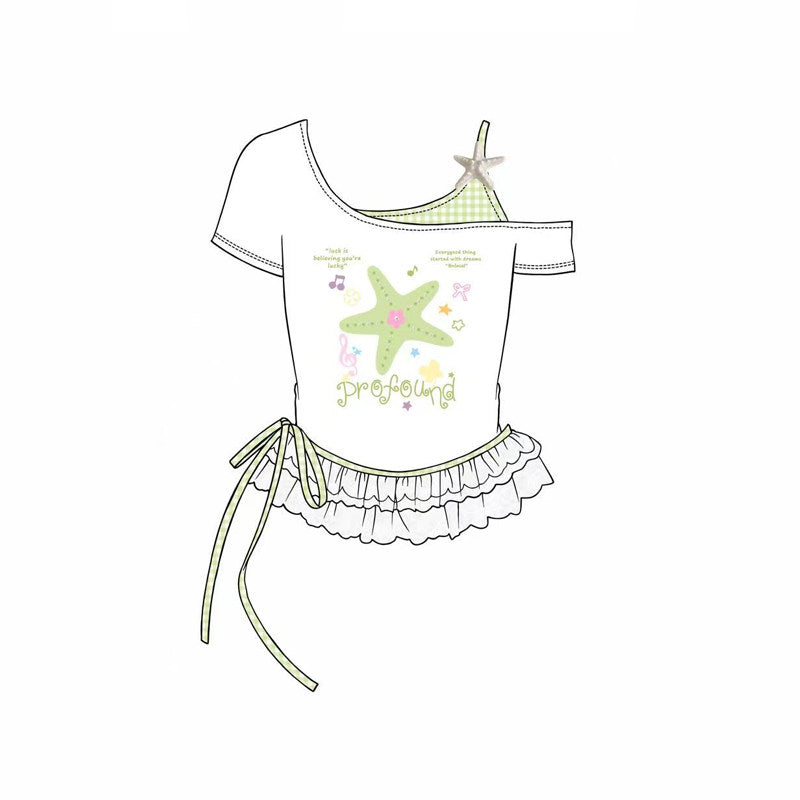 Languid Park - Star Off Shoulder T-Shirt shirt Languid Park Green S
