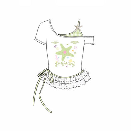 Languid Park - Star Off Shoulder T-Shirt shirt Languid Park Green S