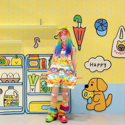 Rainbow Universe RUX - Rainbow Decora Tank Top Shorts Set set Rainbow Universe RUX Set(Tank Top+Suspender Shorts) M