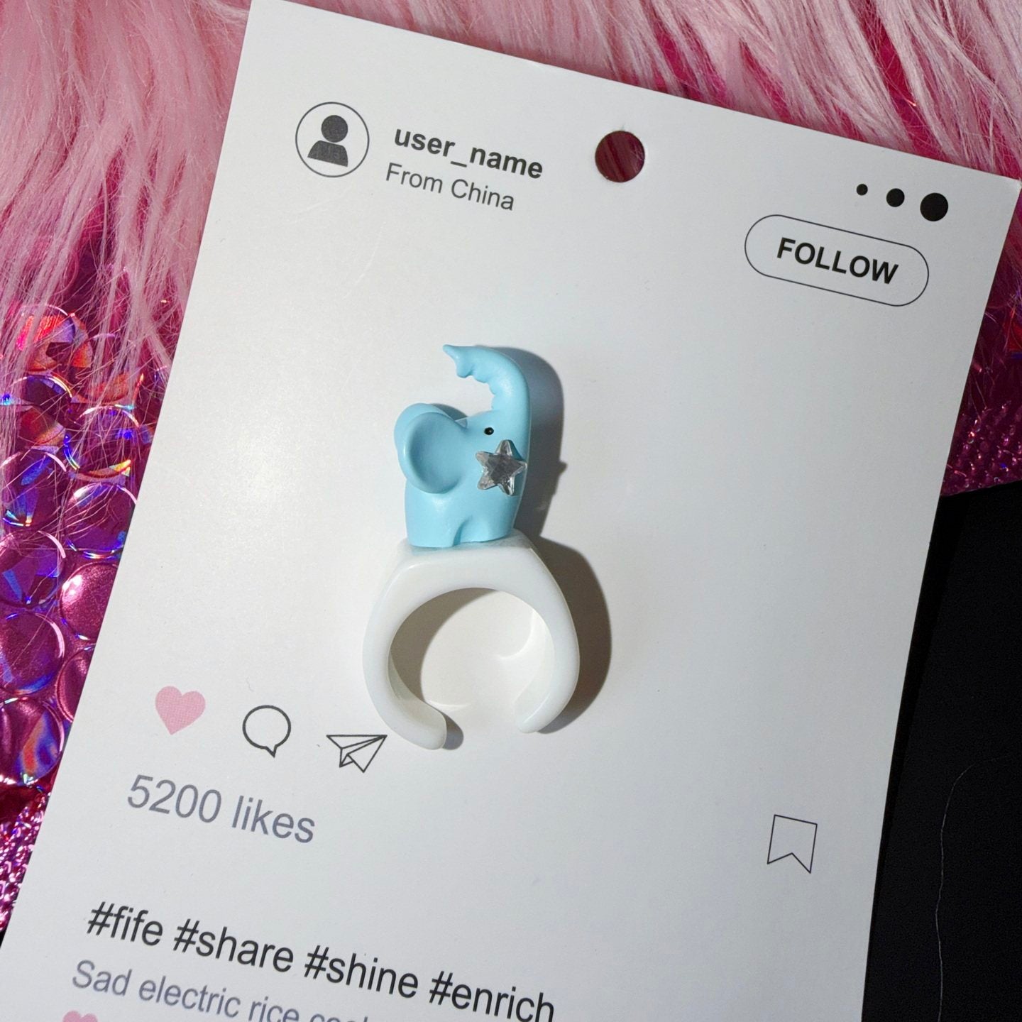 Puppy Cake Elephant Rhinestone Ring ring strangelab Elephant