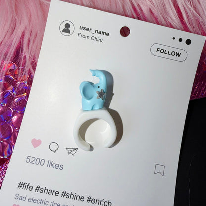 Puppy Cake Elephant Rhinestone Ring ring strangelab Elephant