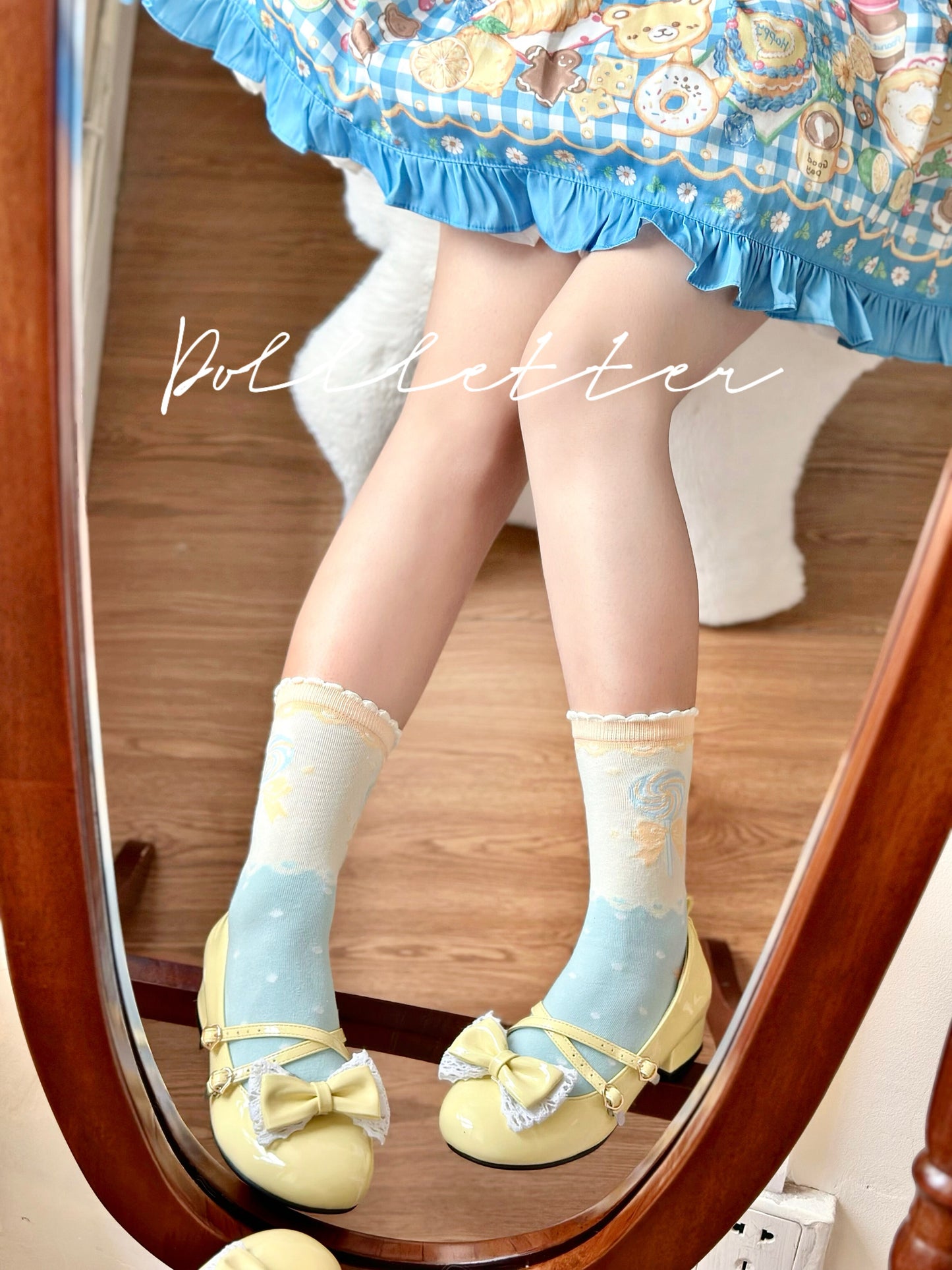 Doll Letter - Sweet Cotton Lolita Mid-Calf Socks Set sock doll letter Lollipop - 1 Pair