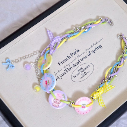 Handmade Colorful Button Choker Necklace | Decora Kei Y2K Harajuku Accessory necklace really cute Round Button Necklace