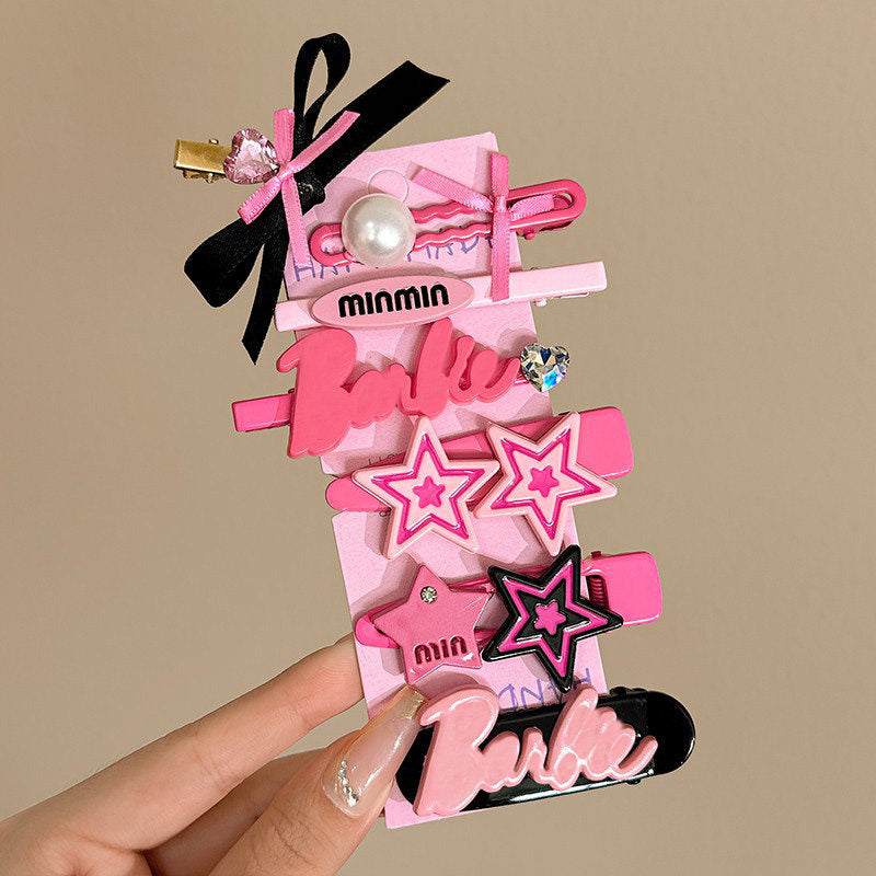 Y2K Letter Hair Clips Set hair clip none Black Pink 7pcs Set