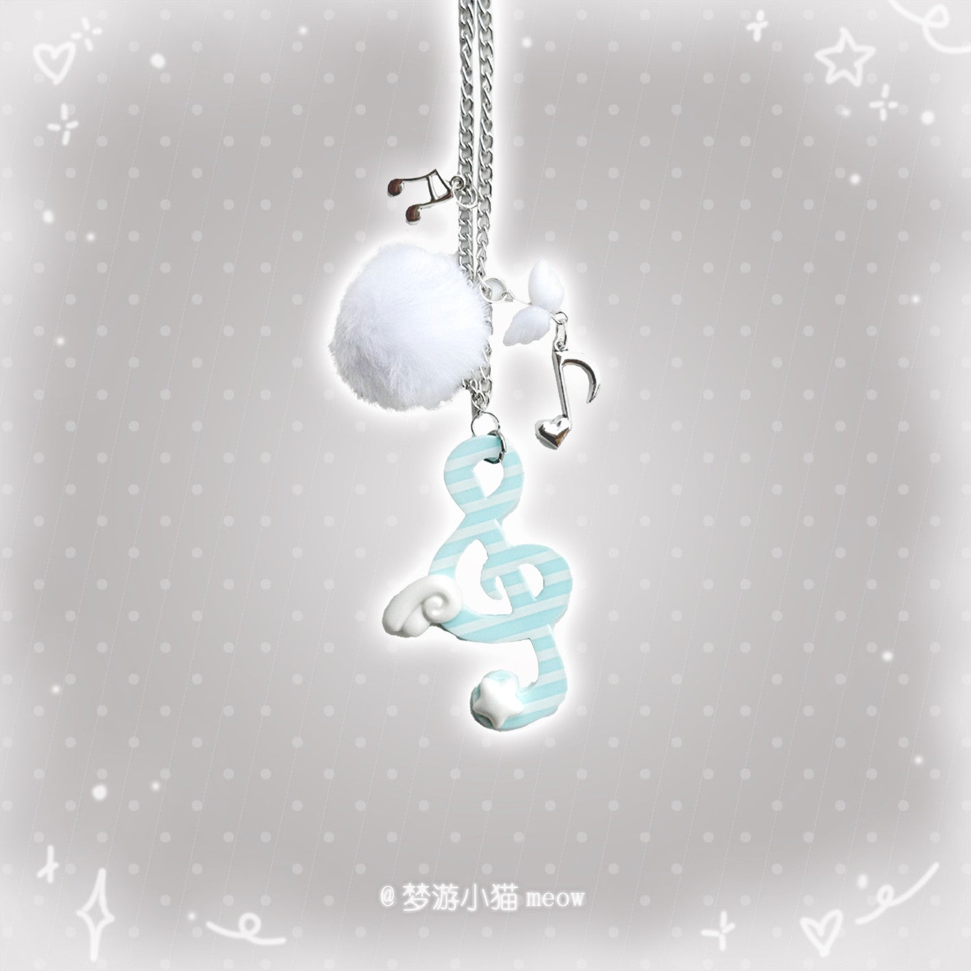 Vintage Polka Dot Music Note Necklace necklace Sleepwalking Cat Blue