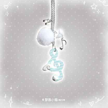 Vintage Polka Dot Music Note Necklace necklace Sleepwalking Cat Blue
